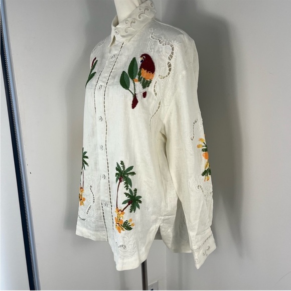 Farm Rio Tropical Destination Embroidered Beaded Linen Shirt - Picture 8 of 14